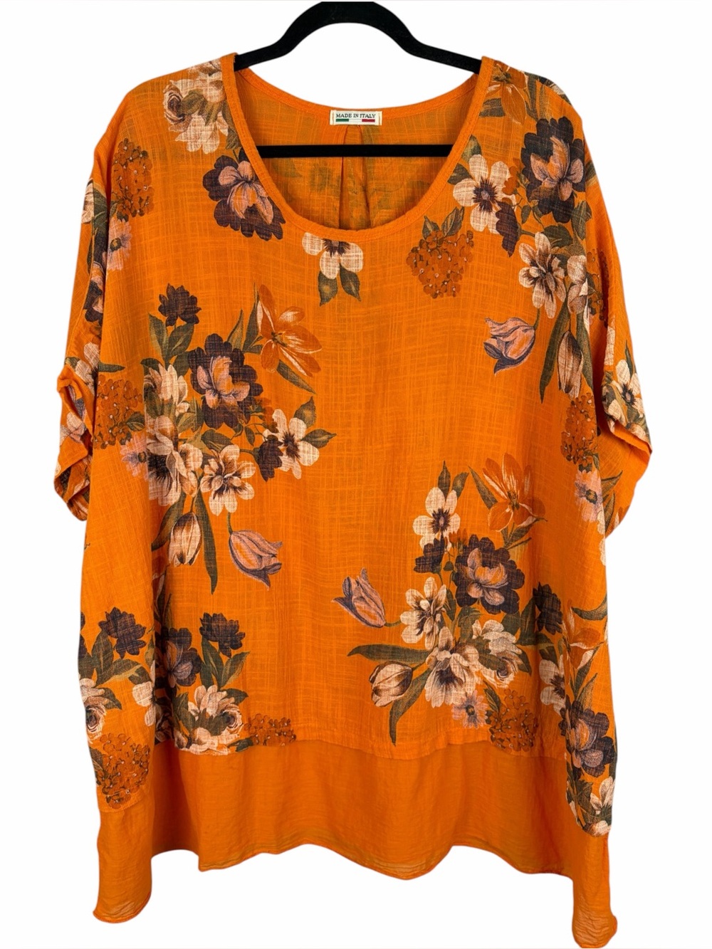 Made in Italy Orange Floral Cotton Lagenlook Oversized Tunic Top XL/1X